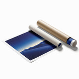 Desert landscape rolled canvas print showcasing vibrant hues of orange and blue, featuring textured details, elegantly packaged in a protective cardboard tube.