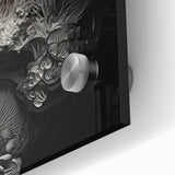 Large abstract wall art in muted earth tones on acrylic glass, ideal for dining room ambiance.