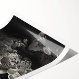 Extra large wall art featuring line art flowers in black on a white background, ideal for large living room decor.