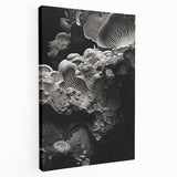 Large abstract art on stretched canvas featuring close-up natural elements in muted earth tones.