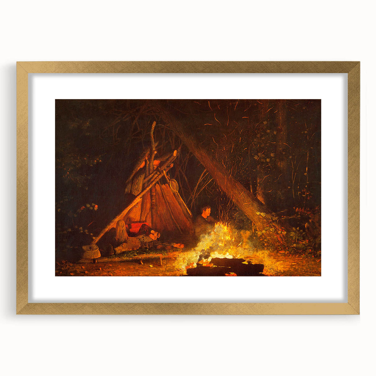 Camp Fire Realism Art Print - Winslow Homer Nighttime Wilderness Scene