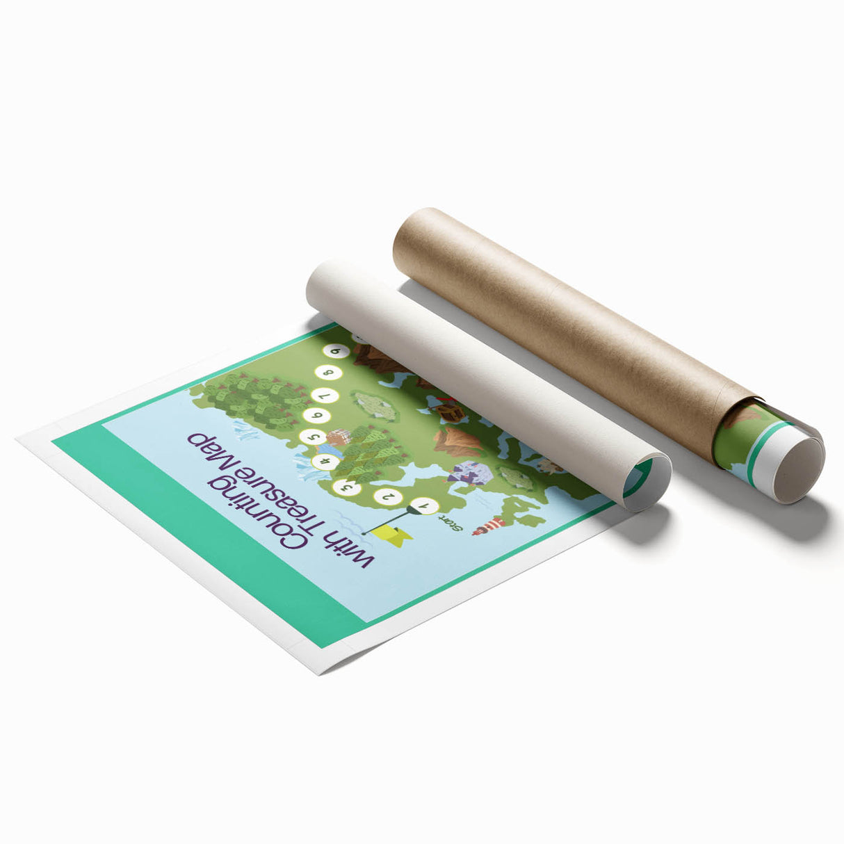 Children’s Learning Art Print – Counting with Treasure Map