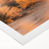 Art deco poster featuring an autumnal scene with orange and brown hues on rolled canvas, suitable for dining room decor.