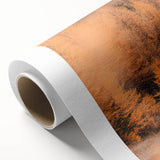 Art deco poster of autumn trees in orange and brown tones on rolled canvas, ideal for nursery wall decor.