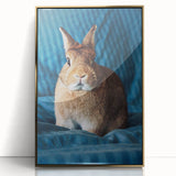 Large art print featuring a mid-century modernist spring scene in pastel shades on gold-framed acrylic.