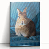 Mid-century modernist art depicting spring with soft pastel hues on a silver-framed acrylic print.