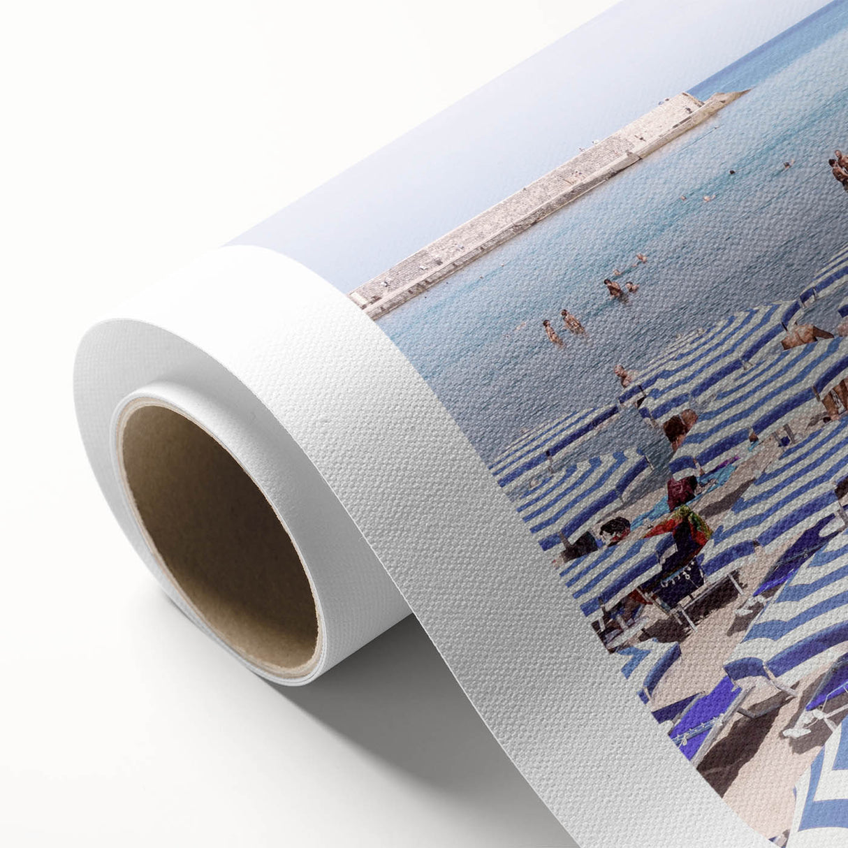 Art Deco style poster depicting a summer scene on rolled canvas, featuring pastel colors, ideal for nursery wall art.