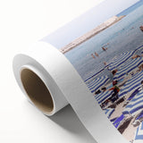 Art Deco style poster depicting a summer scene on rolled canvas, featuring pastel colors, ideal for nursery wall art.