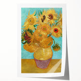 Van Gogh-inspired floral painting on rolled canvas, featuring vibrant blues and yellows, ideal for art wall dining room.