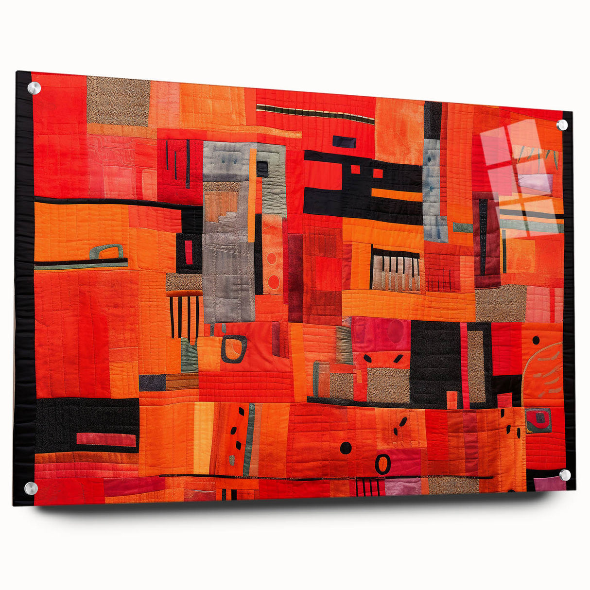 Abstract wall art piece showcasing colorful strokes on acrylic glass, elegantly displayed from a side view with visible mounting pins, ideal for modern decor.