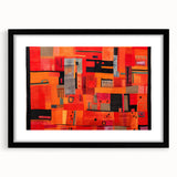 Abstract strokes wall art in a sleek black frame with a white mat, showcasing vibrant colors and dynamic patterns, perfect for modern home decor.