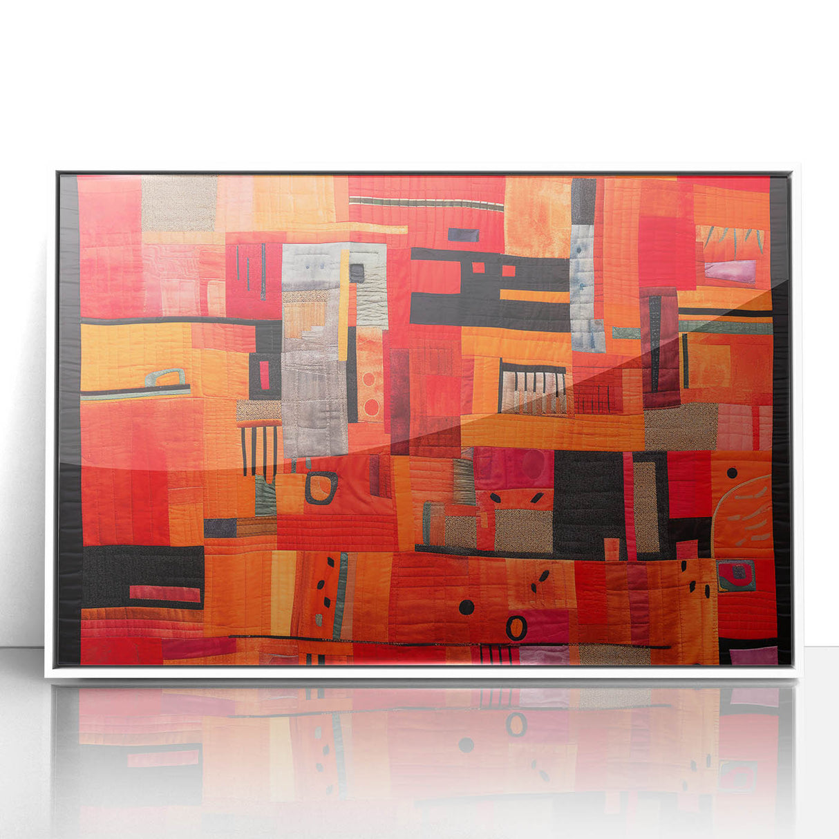 Framed acrylic wall art featuring abstract strokes in vibrant colors, elegantly displayed against a white background, perfect for modern home decor.