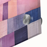 Close-up of an abstract strokes wall art piece, showcasing vibrant blue, yellow, and orange colors on acrylic glass, perfect for modern home decor.