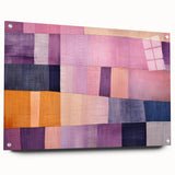 Abstract wall art featuring colorful strokes on acrylic glass, showcasing a side view with visible mounting pins, ideal for modern decor and art enthusiasts.