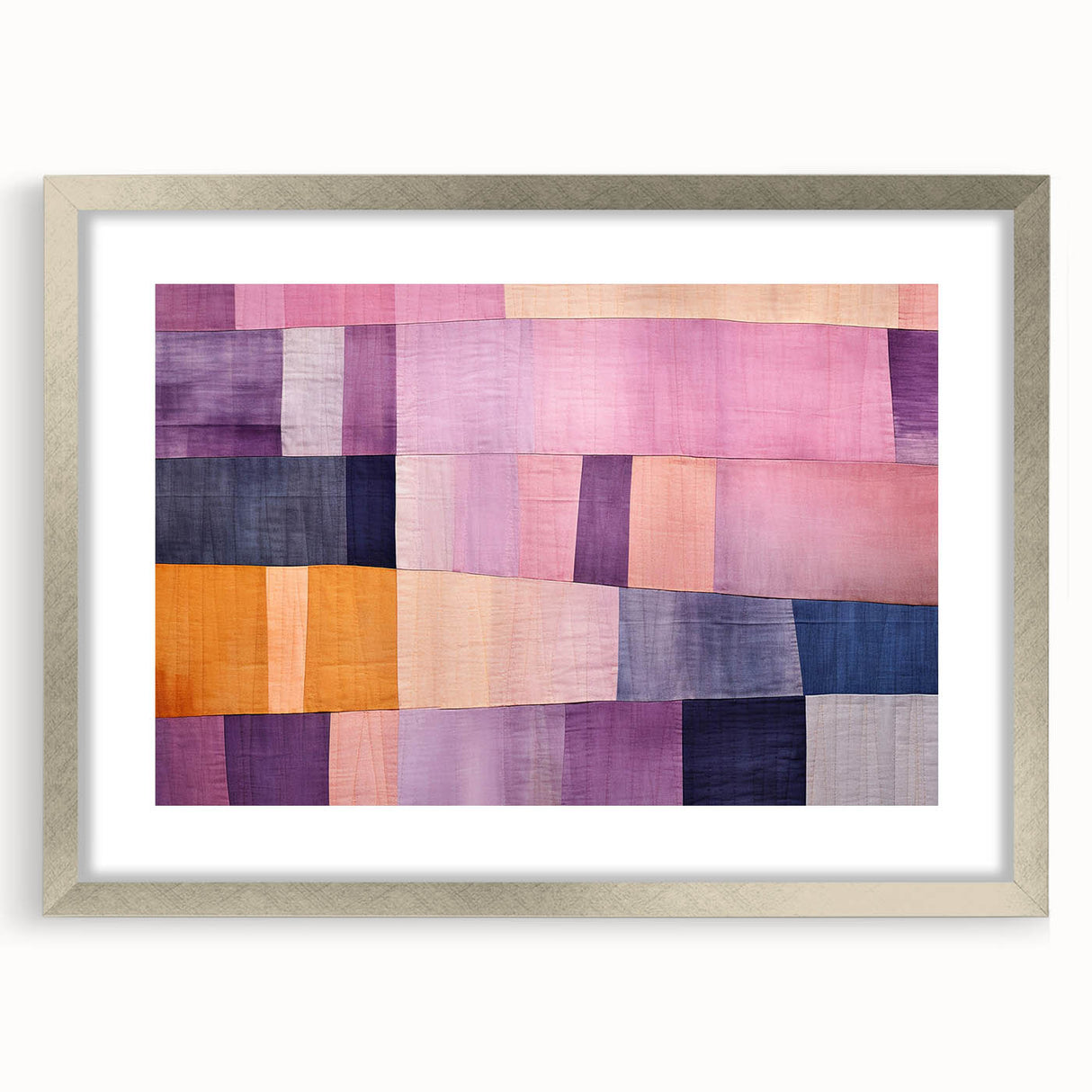 Abstract strokes wall art framed in silver with a mat, showcasing vibrant colors and dynamic shapes, perfect for modern home decor and artistic interiors.
