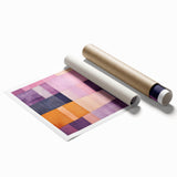 Abstract wall art print featuring vibrant strokes in shades of blue, orange, and yellow, showcasing a modern artistic design ideal for contemporary home decor. The rolled print is presented in a protective cardboard tube, perfect for easy transport and framing.