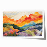 Abstract wall art print showcasing vibrant strokes in shades of blue, orange, and yellow, rolled and ready for display, perfect for modern home decor.