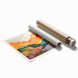 Abstract wall art print showcasing vibrant strokes in bold colors on textured canvas, elegantly rolled and ready for display or framing, enhancing modern decor.