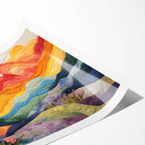 Abstract wall art print showcasing vibrant, colorful strokes in a contemporary design. Ideal for modern decor, the rolled canvas is packaged securely for delivery.