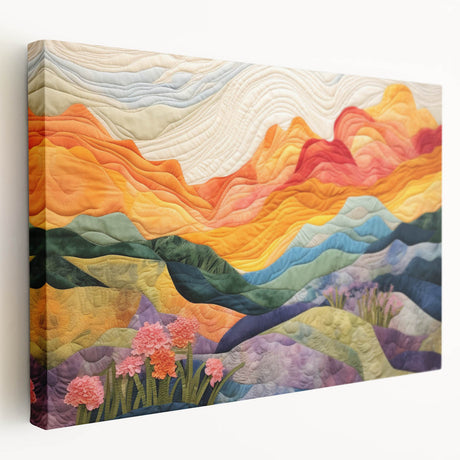 Abstract strokes wall art on stretched canvas, showcasing vibrant colors and dynamic lines, perfect for modern decor. Side view highlights depth and texture.