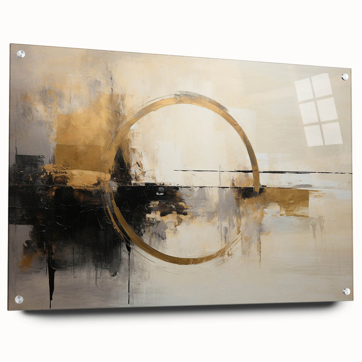 Abstract strokes wall art displayed in an acrylic glass frame, showcasing vibrant colors and dynamic patterns, perfect for modern home decor.