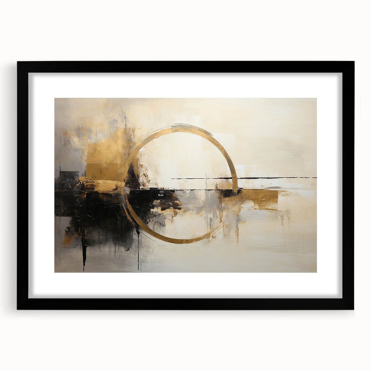 Abstract strokes wall art framed in black with a white mat, showcasing vibrant colors and dynamic shapes, ideal for modern home decor.