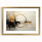 Abstract wall art featuring dynamic gold and cream strokes in a modern frame with a mat, perfect for enhancing contemporary home decor and adding elegance.