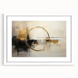 Abstract wall art print featuring vibrant strokes in shades of blue, yellow, and pink, framed with a white mat for a modern look, perfect for home decor.