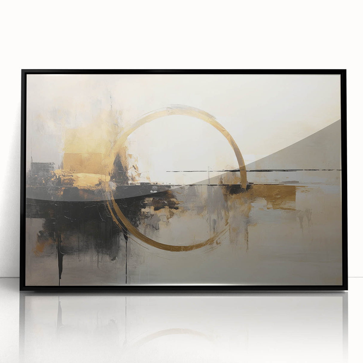 Framed abstract wall art featuring colorful strokes in black and vibrant hues, elegantly displayed against a white background, perfect for modern home decor.