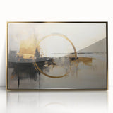 Framed abstract wall art featuring vibrant gold strokes on a textured background, perfect for modern home decor, enhancing interior aesthetics with elegance.