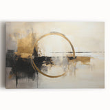 Abstract wall art featuring vibrant strokes of blue, yellow, and orange on stretched canvas, perfect for modern home decor or office ambiance.