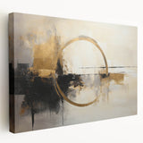 Abstract strokes wall art on stretched canvas showcasing vibrant colors and dynamic patterns, ideal for modern decor. Side view highlights the depth and texture, perfect for adding style to living spaces.