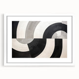 Abstract wall art featuring vibrant strokes in shades of blue, orange, and yellow, framed with a white mat, ideal for modern home decor. Perfect for adding a pop of color to any room.