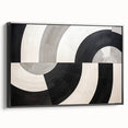 Framed canvas wall art showcasing an abstract design with bold black strokes, elegantly displayed in a side view, perfect for modern home decor.