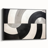 Framed canvas wall art showcasing an abstract design with bold black strokes, elegantly displayed in a side view, perfect for modern home decor.