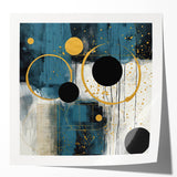 Abstract wall art print showcasing vibrant strokes in blue, pink, and gold colors, ideal for modern decor and interior design. Perfect for adding a creative touch to living spaces.