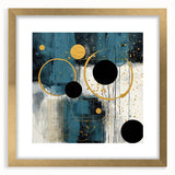 Abstract wall art featuring vibrant strokes in gold and deep hues, framed with a sleek mat, perfect for modern decor and enhancing interior aesthetics.