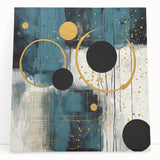 Abstract strokes wall art on stretched canvas, featuring vibrant colors and dynamic brushwork, leaning against a neutral wall, perfect for modern decor.