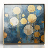 Framed acrylic wall art featuring abstract gold strokes on a textured background, perfect for modern home decor or office settings, adding a touch of elegance.