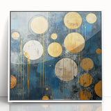 Framed abstract wall art featuring dynamic strokes in shades of blue, pink, and white, enhancing modern interior decor with a vibrant touch.