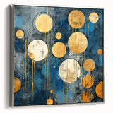 Framed canvas wall art showcasing a modern abstract design with silver accents and vibrant strokes, enhancing contemporary home decor with artistic flair.