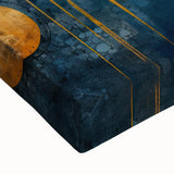 Abstract wall art close-up showcasing vibrant strokes in blues, oranges, and greens on stretched canvas, perfect for modern home decor. Ideal for art enthusiasts seeking a bold statement piece.