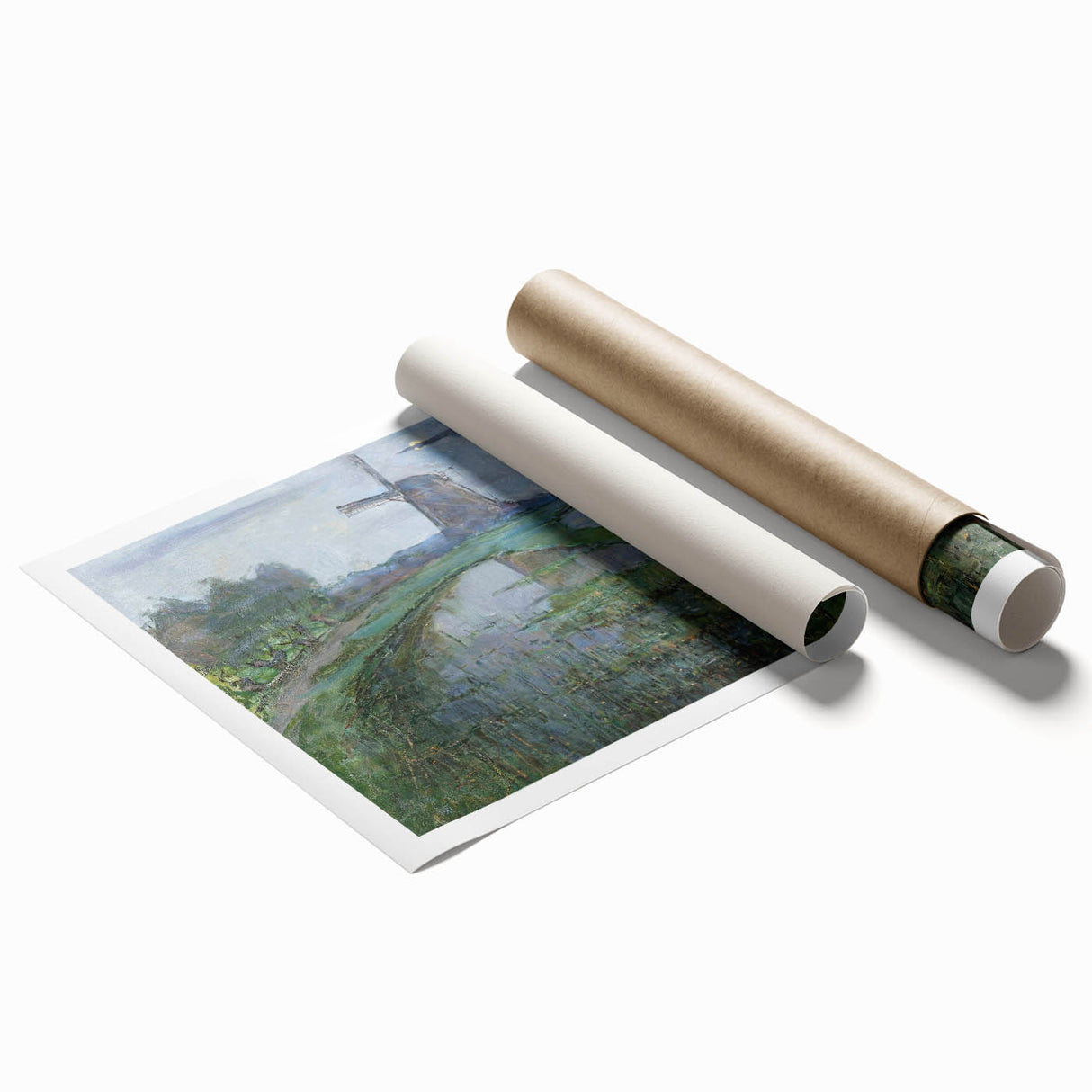 Modern Wall Art - Moonlit Landscape with Dutch Windmill