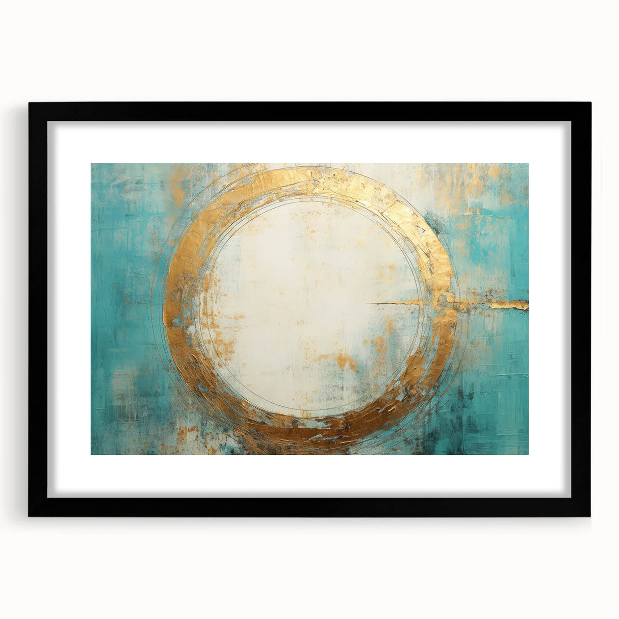Abstract strokes wall art in a sleek black frame with a white mat, showcasing vibrant colors and dynamic patterns, perfect for modern home decor.