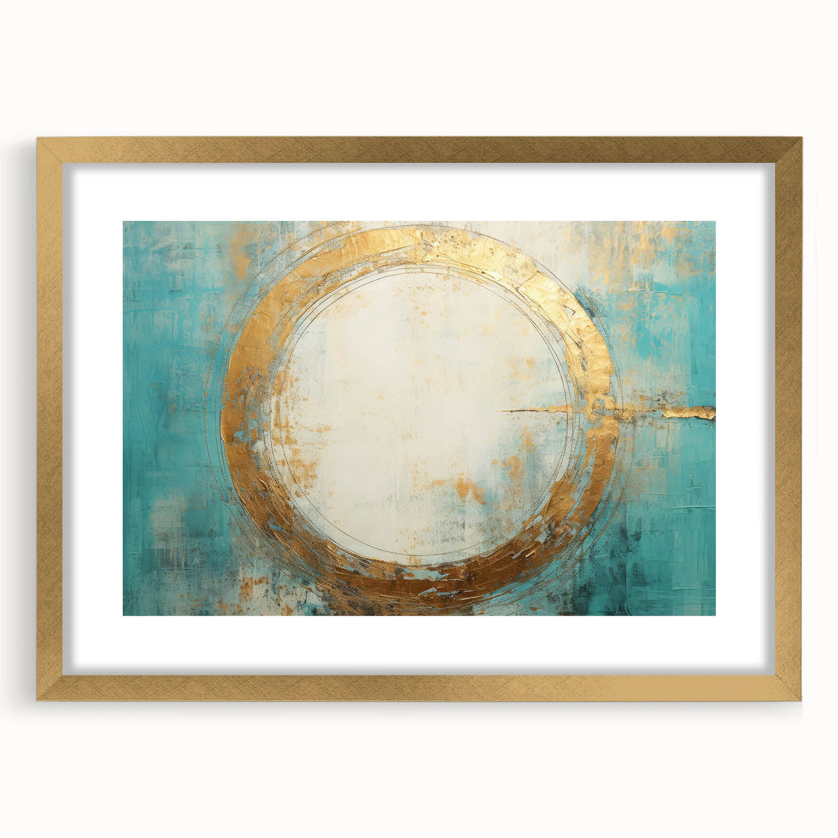 Turquoise and Gold Abstract Art - Minimalist Circular Design