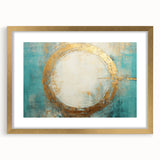 Turquoise and Gold Abstract Art - Minimalist Circular Design