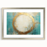 Turquoise and Gold Abstract Art - Minimalist Circular Design