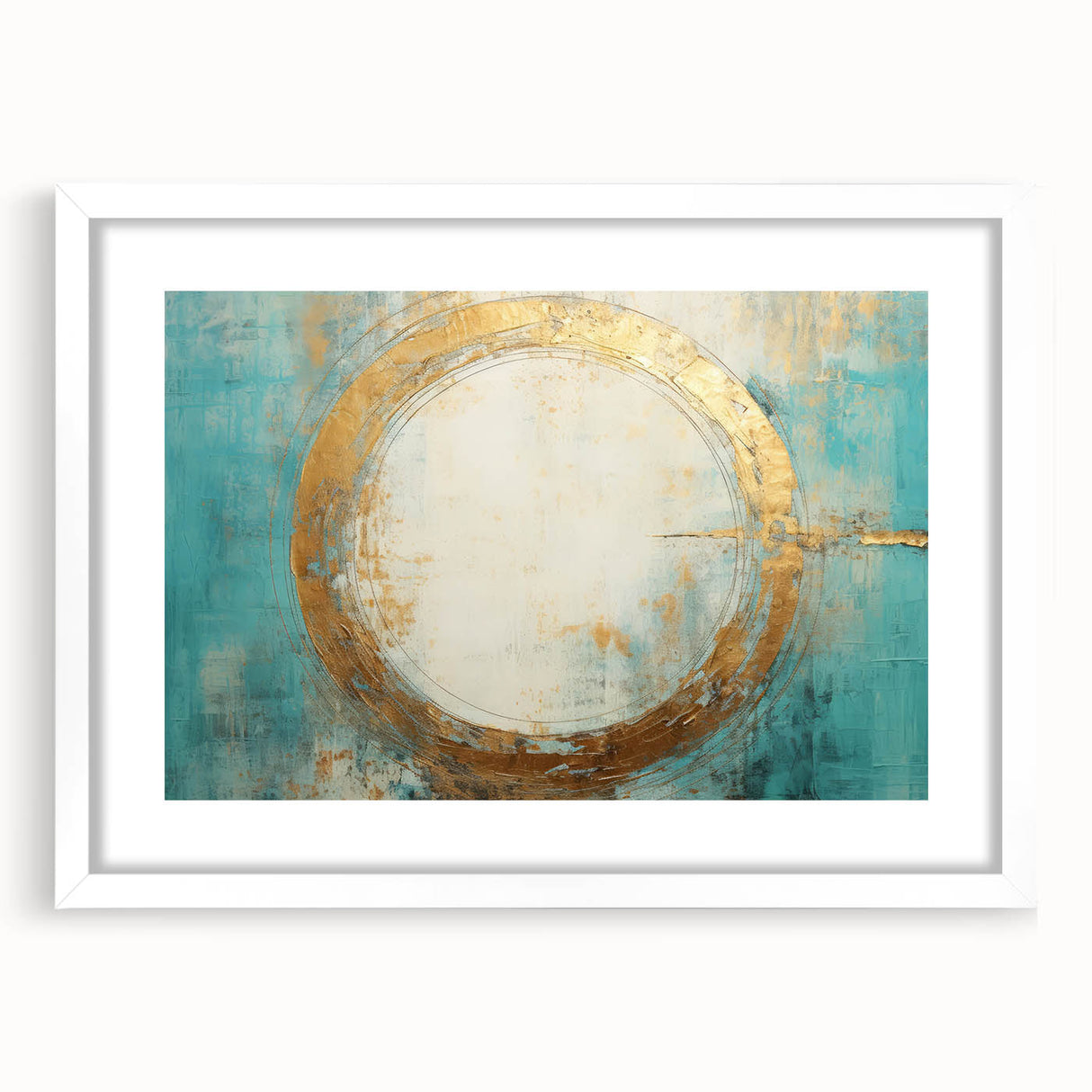Turquoise and Gold Abstract Art - Minimalist Circular Design