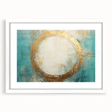 Turquoise and Gold Abstract Art - Minimalist Circular Design