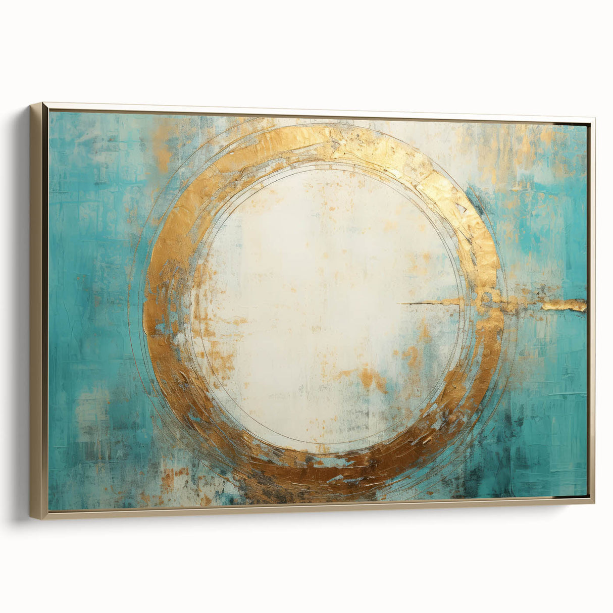Turquoise and Gold Abstract Art - Minimalist Circular Design